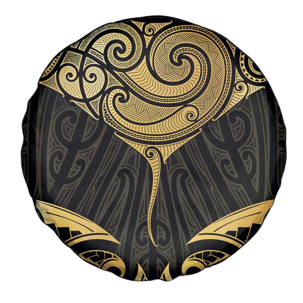 Gold Black New Zealand Manta Ray Spare Tire Cover Aotearoa Maori Haehae - Polynesian Pride