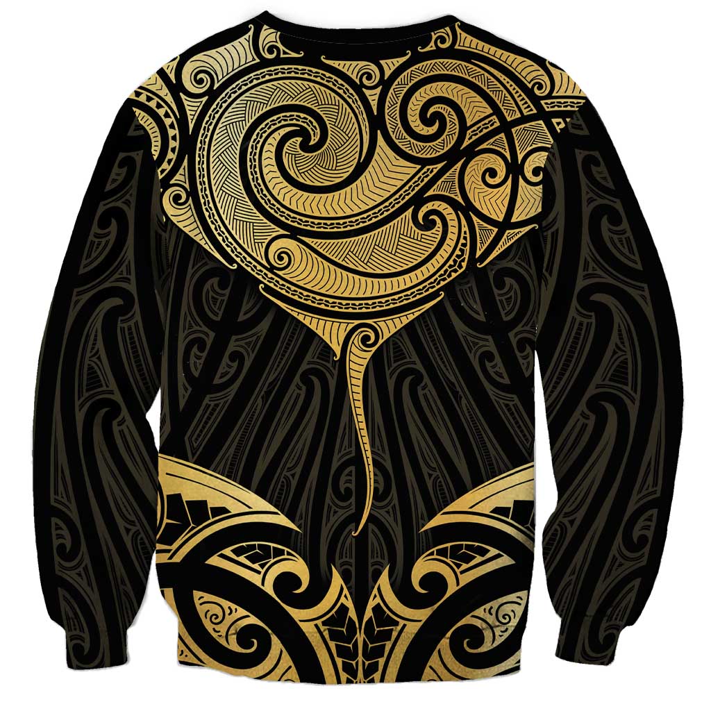 Gold Black New Zealand Manta Ray Sweatshirt Aotearoa Maori Haehae LT14 - Polynesian Pride