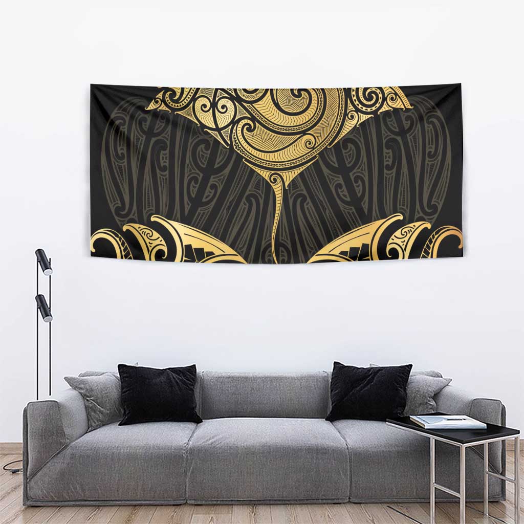 Gold Black New Zealand Manta Ray Tapestry Aotearoa Maori Haehae - Polynesian Pride