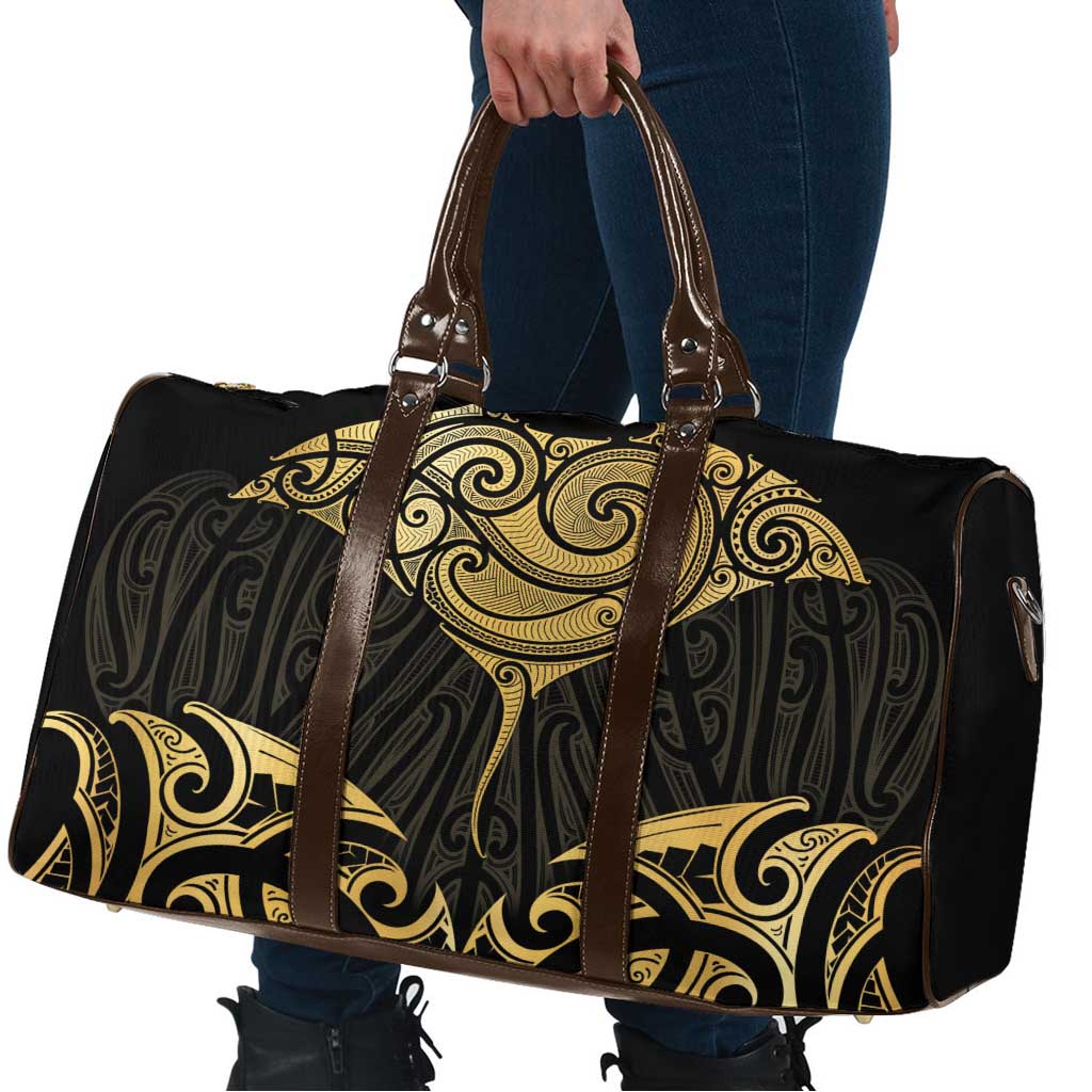 Gold Black New Zealand Manta Ray Travel Bag Aotearoa Maori Haehae - Polynesian Pride