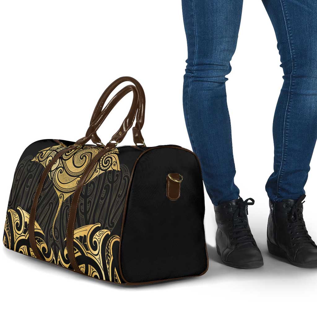 Gold Black New Zealand Manta Ray Travel Bag Aotearoa Maori Haehae - Polynesian Pride