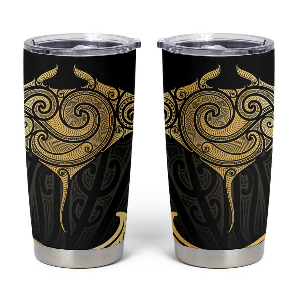 Gold Black New Zealand Manta Ray Tumbler Cup Aotearoa Maori Haehae - Polynesian Pride
