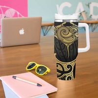 Gold Black New Zealand Manta Ray Tumbler With Handle Aotearoa Maori Haehae - Polynesian Pride