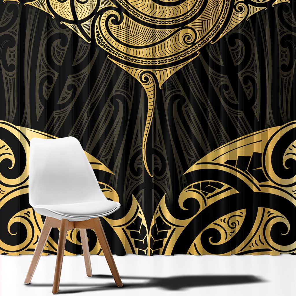 Gold Black New Zealand Manta Ray Window Curtain Aotearoa Maori Haehae - Polynesian Pride
