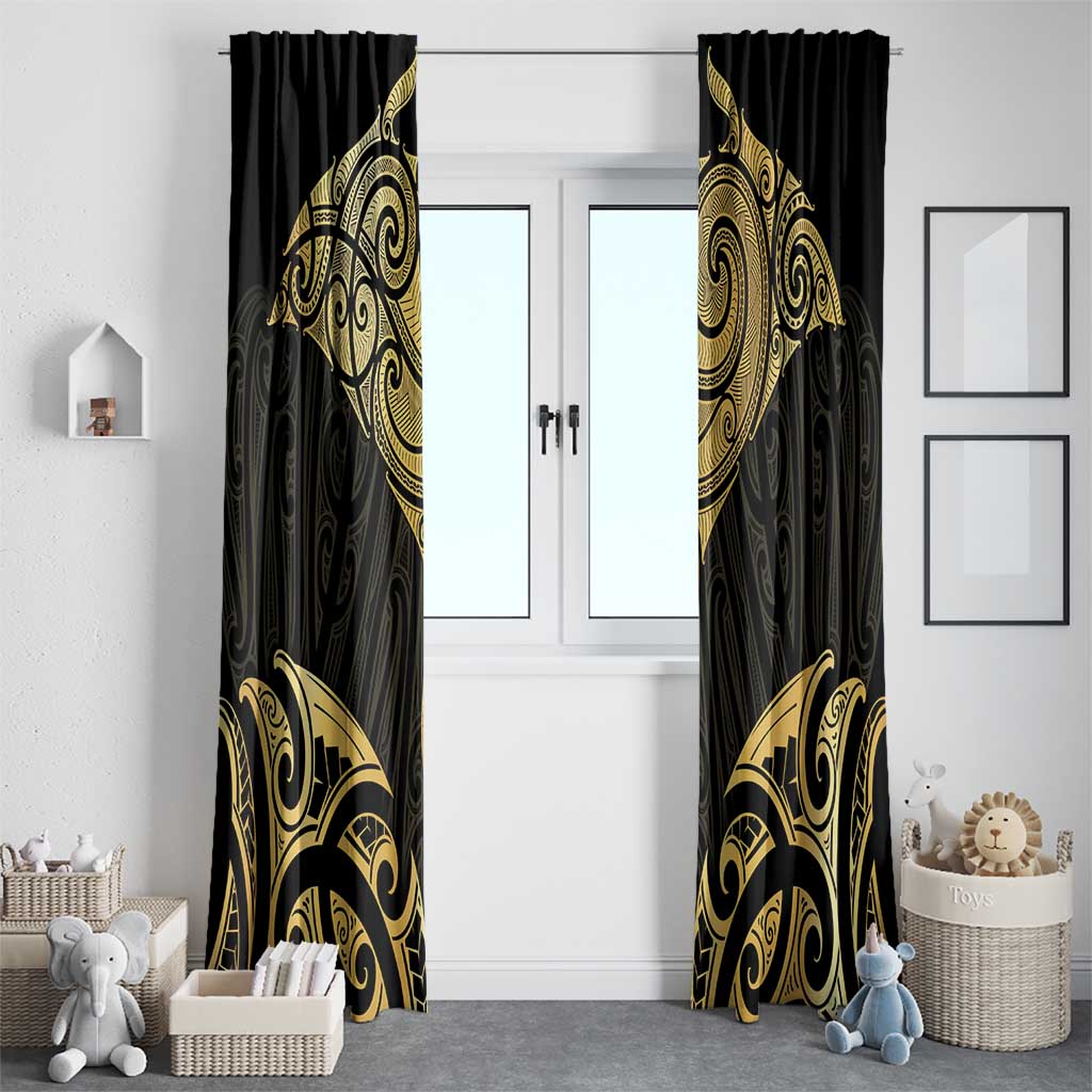 Gold Black New Zealand Manta Ray Window Curtain Aotearoa Maori Haehae - Polynesian Pride