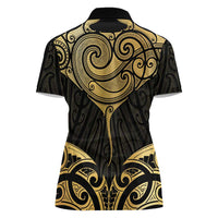 Gold Black New Zealand Manta Ray Women Polo Shirt Aotearoa Maori Haehae - Polynesian Pride