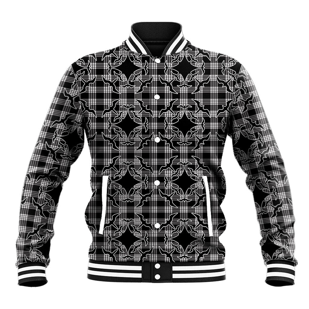Eleele Hawaii Iwa Bird Palaka Motifs Baseball Jacket LT14 Unisex Black - Polynesian Pride
