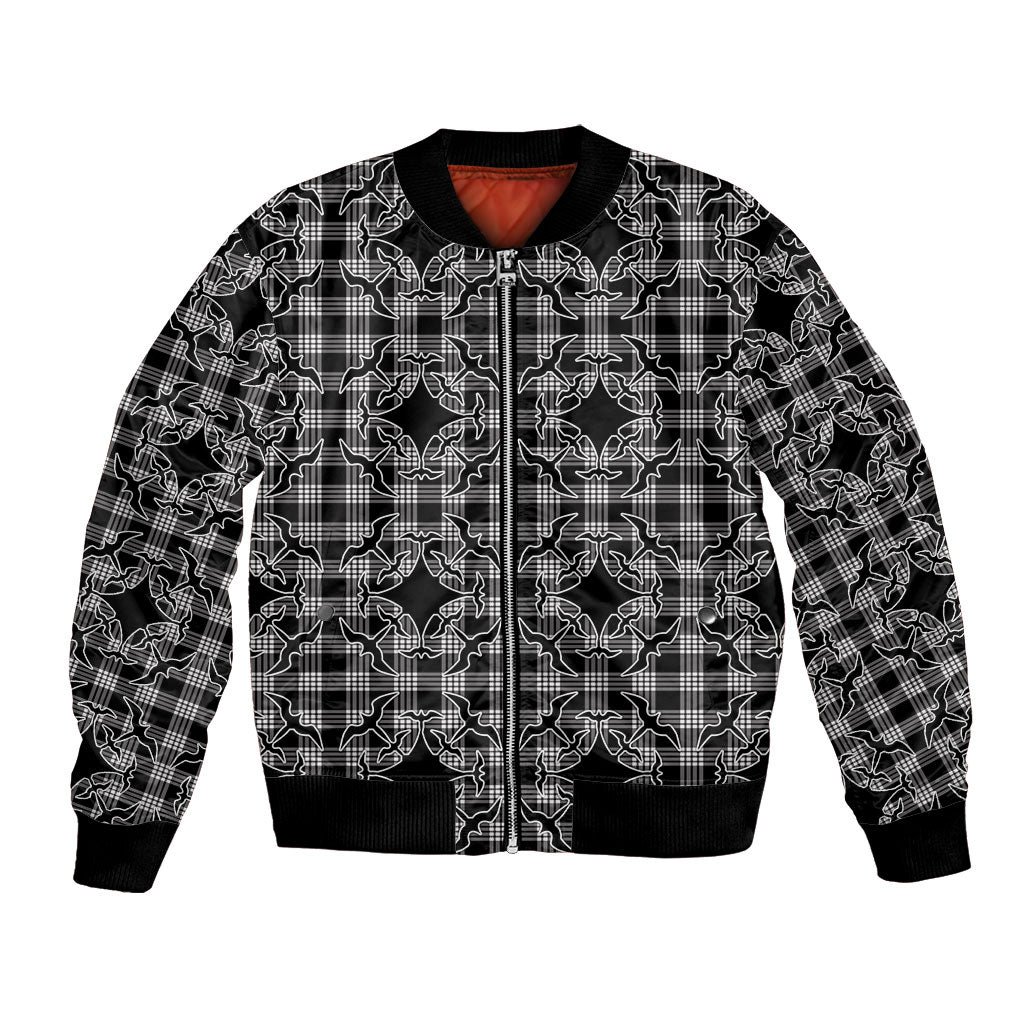 Eleele Hawaii Iwa Bird Palaka Motifs Bomber Jacket LT14 Unisex Black - Polynesian Pride