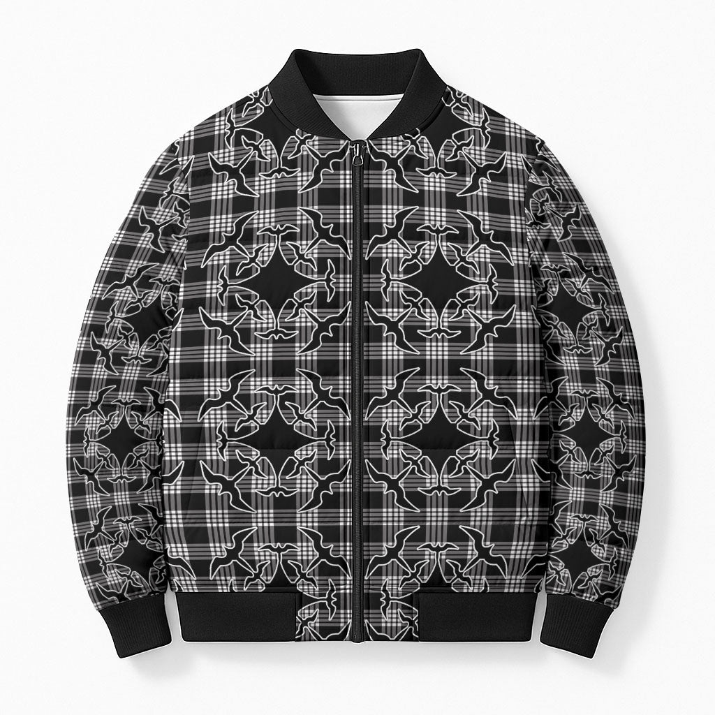Eleele Hawaii Iwa Bird Palaka Motifs Bomber Puffer Jacket LT14 Unisex Black - Polynesian Pride