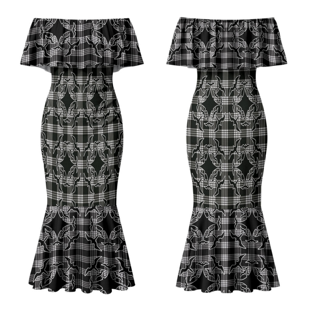 Eleele Hawaii Iwa Bird Palaka Motifs Couples Matching Mermaid Dress and Long Sleeve Button Shirt LT14 - Polynesian Pride