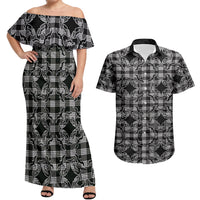 Eleele Hawaii Iwa Bird Palaka Motifs Couples Matching Off Shoulder Maxi Dress and Hawaiian Shirt LT14 Black - Polynesian Pride
