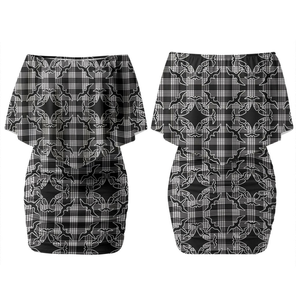 Eleele Hawaii Iwa Bird Palaka Motifs Couples Matching Off Shoulder Short Dress and Hawaiian Shirt LT14 - Polynesian Pride