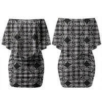 Eleele Hawaii Iwa Bird Palaka Motifs Couples Matching Off Shoulder Short Dress and Hawaiian Shirt LT14 - Polynesian Pride