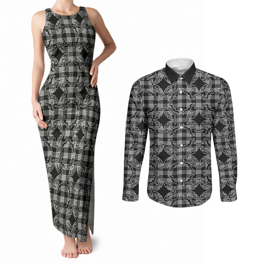 Eleele Hawaii Iwa Bird Palaka Motifs Couples Matching Tank Maxi Dress and Long Sleeve Button Shirt LT14 Black - Polynesian Pride