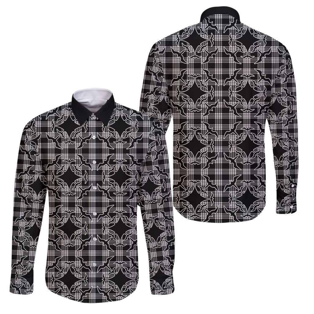 Eleele Hawaii Iwa Bird Palaka Motifs Family Matching Off Shoulder Short Dress and Hawaiian Shirt LT14 Dad's Shirt - Long Sleeve Black - Polynesian Pride