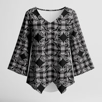 Eleele Hawaii Iwa Bird Palaka Motifs Kimono Sleeve Blouse LT14 Female Black - Polynesian Pride