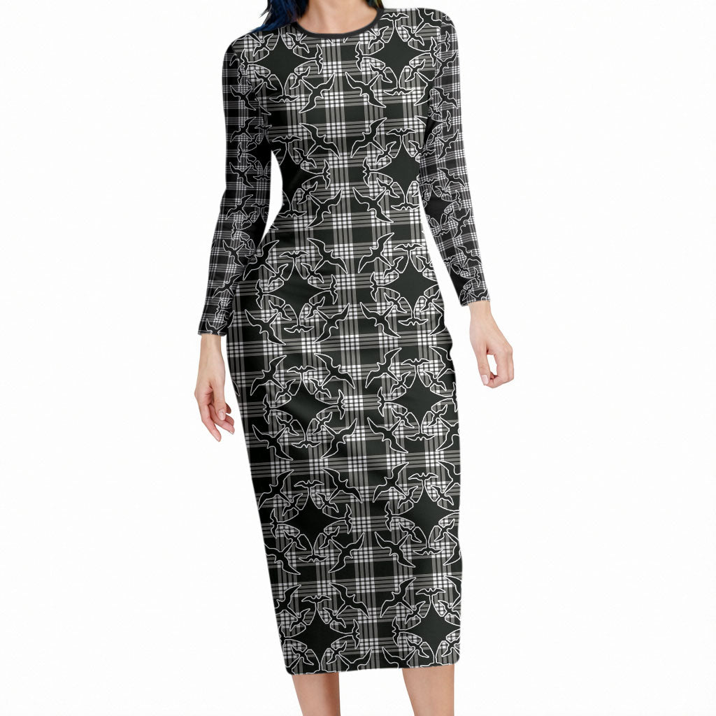 Eleele Hawaii Iwa Bird Palaka Motifs Long Sleeve Bodycon Dress LT14 Long Dress Black - Polynesian Pride