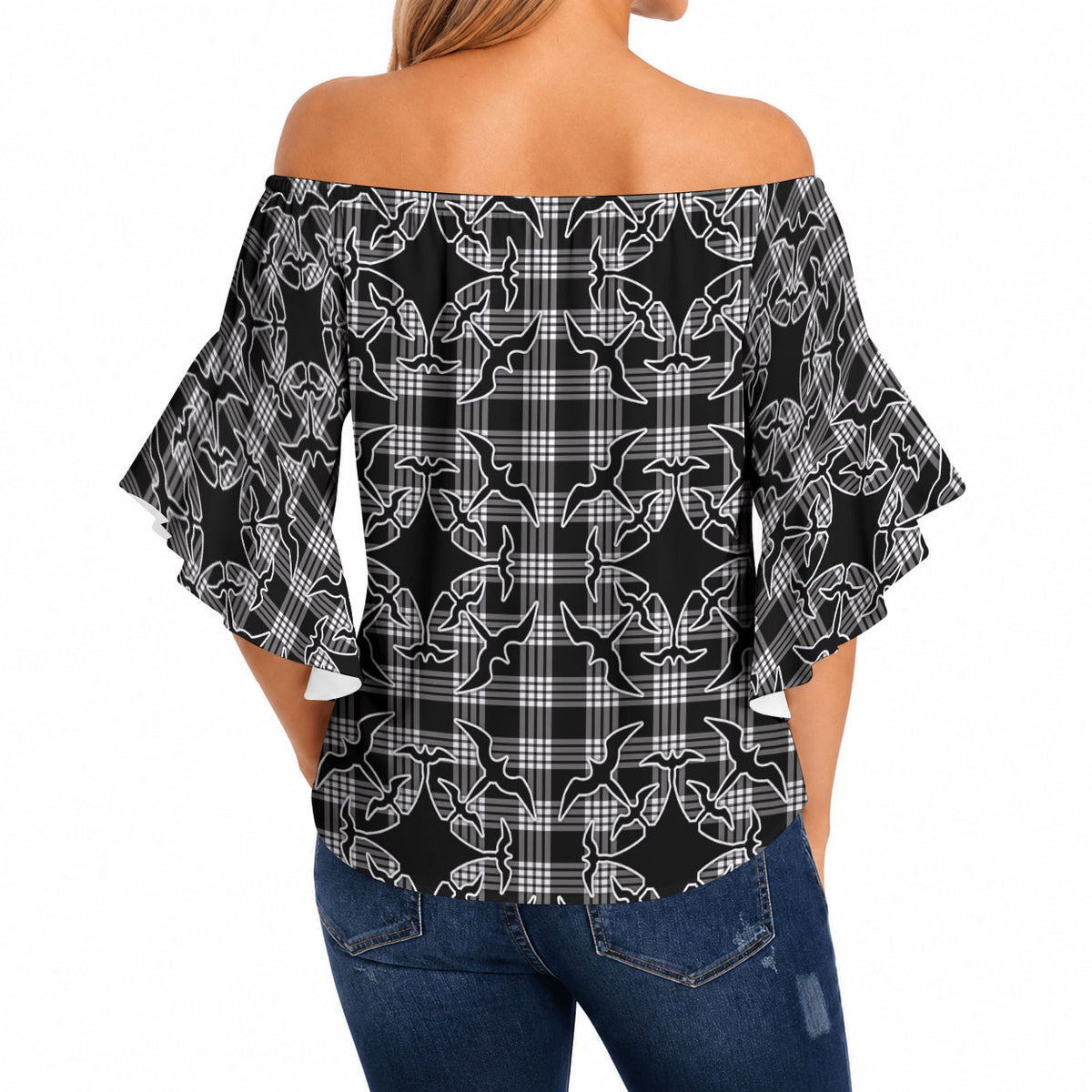 Eleele Hawaii Iwa Bird Palaka Motifs Off Shoulder Wrap Waist Top LT14 - Polynesian Pride