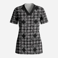 Eleele Hawaii Iwa Bird Palaka Motifs Scrub Top LT14 Adult Black - Polynesian Pride