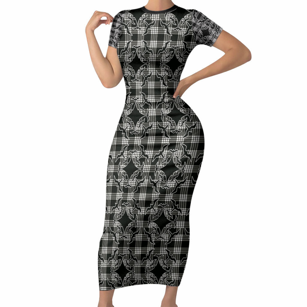 Eleele Hawaii Iwa Bird Palaka Motifs Short Sleeve Bodycon Dress LT14 Long Dress Black - Polynesian Pride