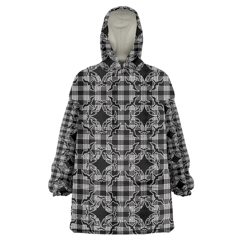 Eleele Hawaii Iwa Bird Palaka Motifs Wearable Blanket Hoodie LT14 One Size Black - Polynesian Pride