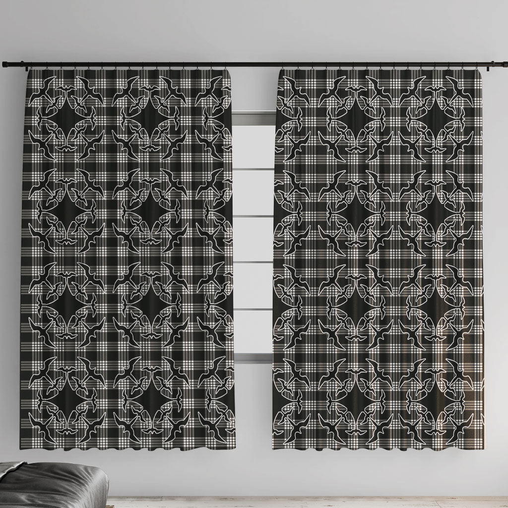 Eleele Hawaii Iwa Bird Palaka Motifs Window Curtain LT14 With Hooks Black - Polynesian Pride