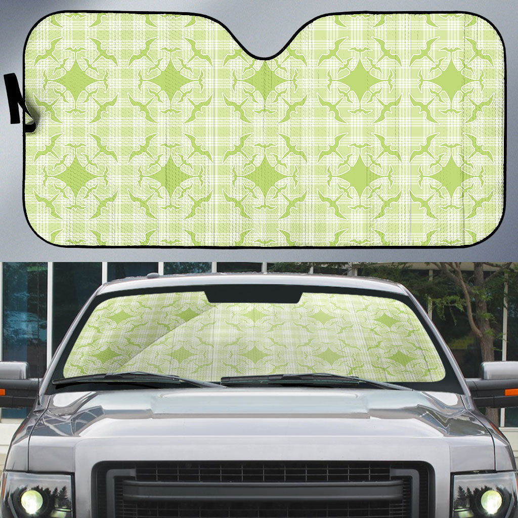 Omaomao Hawaii Iwa Bird Palaka Motifs Auto Sun Shade LT14 Green - Polynesian Pride