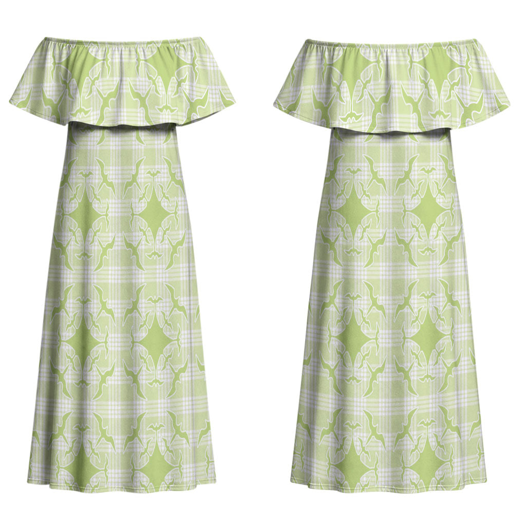 Omaomao Hawaii Iwa Bird Palaka Motifs Couples Matching Off Shoulder Maxi Dress and Long Sleeve Button Shirt LT14 - Polynesian Pride