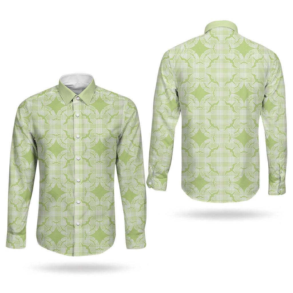 Omaomao Hawaii Iwa Bird Palaka Motifs Couples Matching Off The Shoulder Long Sleeve Dress and Long Sleeve Button Shirt LT14 - Polynesian Pride
