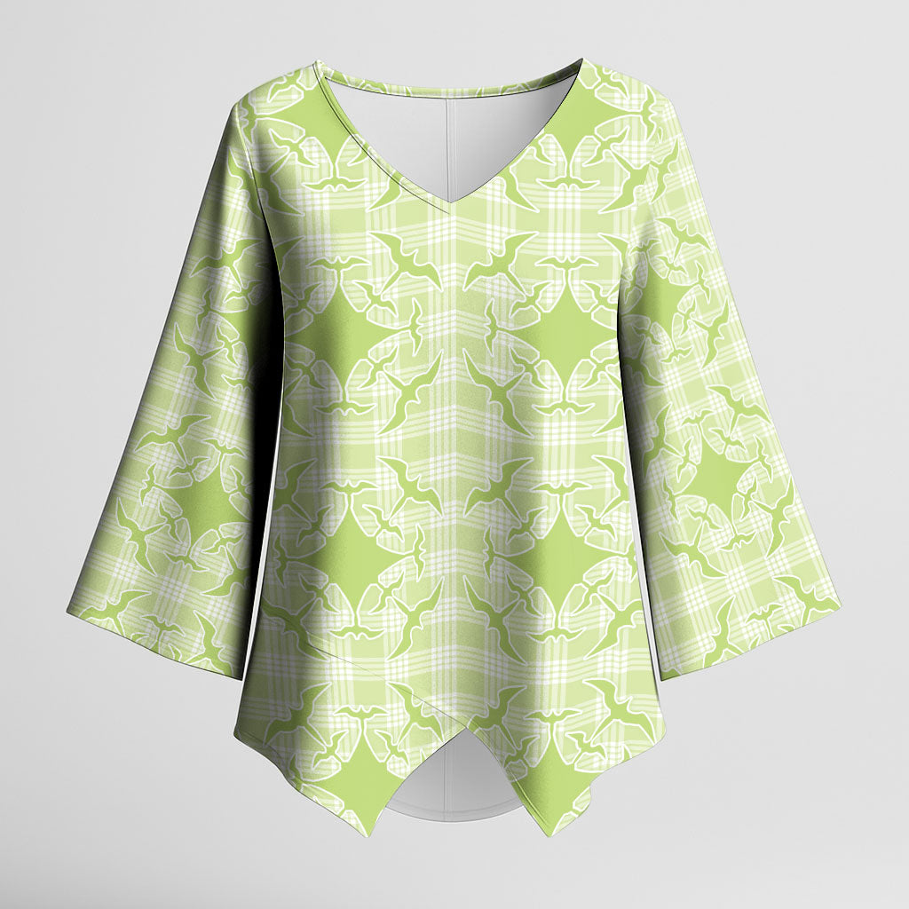Omaomao Hawaii Iwa Bird Palaka Motifs Kimono Sleeve Blouse LT14 Female Green - Polynesian Pride