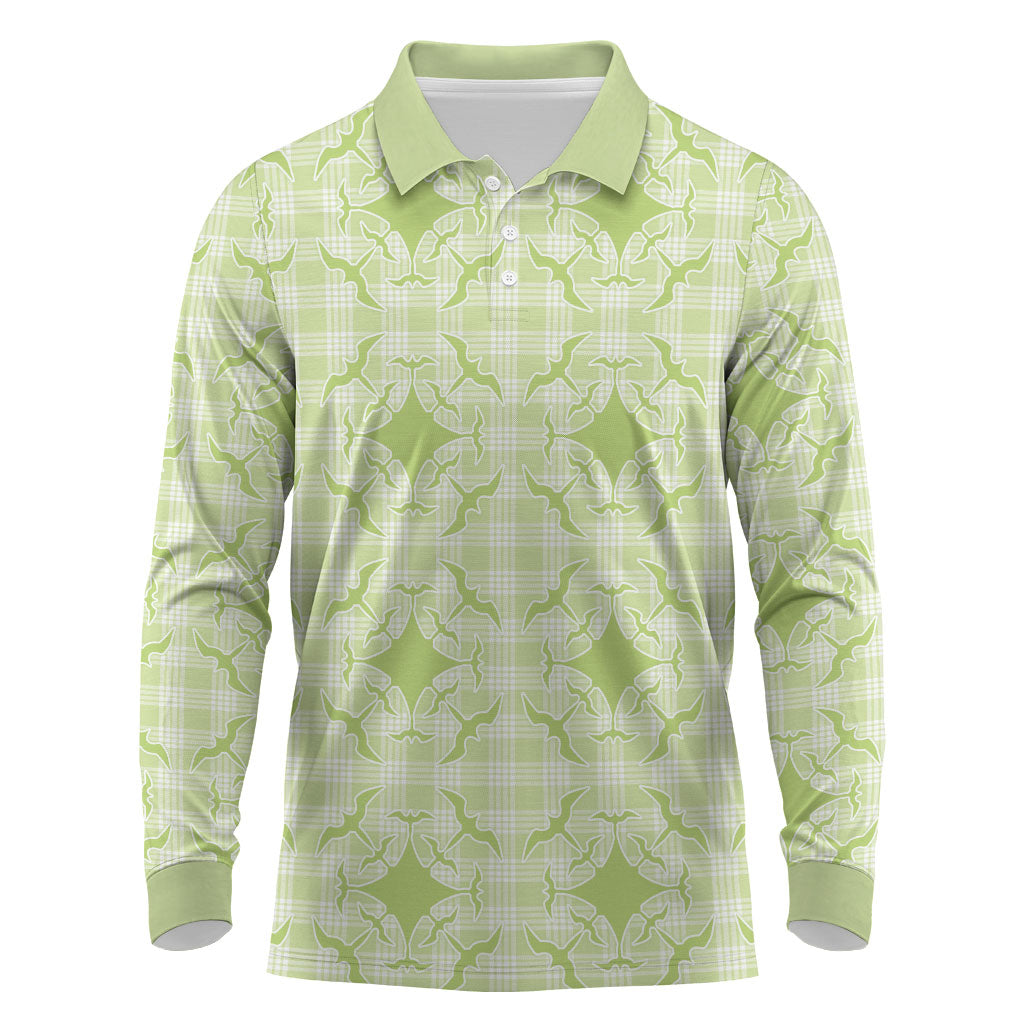 Omaomao Hawaii Iwa Bird Palaka Motifs Long Sleeve Polo Shirt LT14 Green - Polynesian Pride