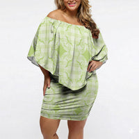 Omaomao Hawaii Iwa Bird Palaka Motifs Off Shoulder Short Dress LT14 Women Green - Polynesian Pride