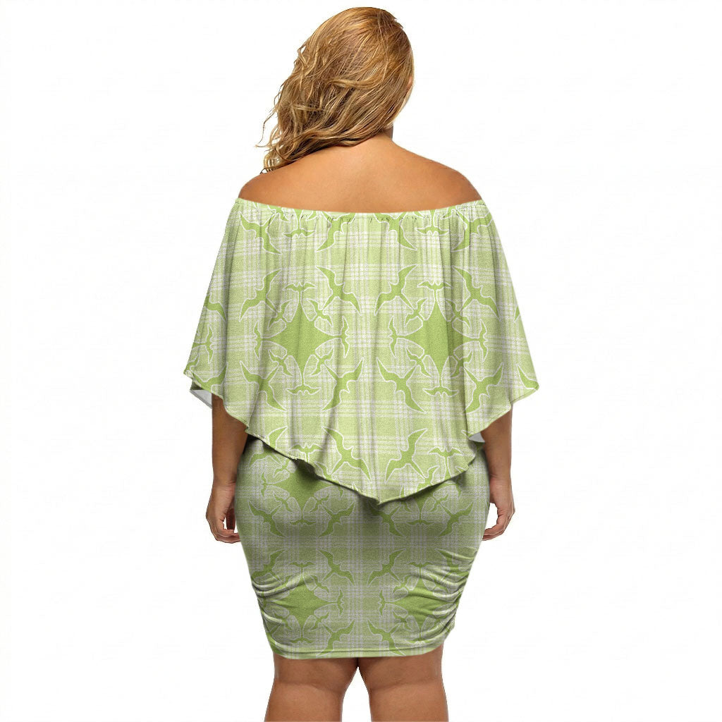 Omaomao Hawaii Iwa Bird Palaka Motifs Off Shoulder Short Dress LT14 - Polynesian Pride