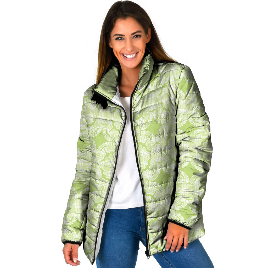 Omaomao Hawaii Iwa Bird Palaka Motifs Padded Jacket LT14 Women Green - Polynesian Pride