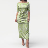 Omaomao Hawaii Iwa Bird Palaka Motifs Puletasi LT14 Long Dress Green - Polynesian Pride