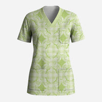 Omaomao Hawaii Iwa Bird Palaka Motifs Scrub Top LT14 Adult Green - Polynesian Pride