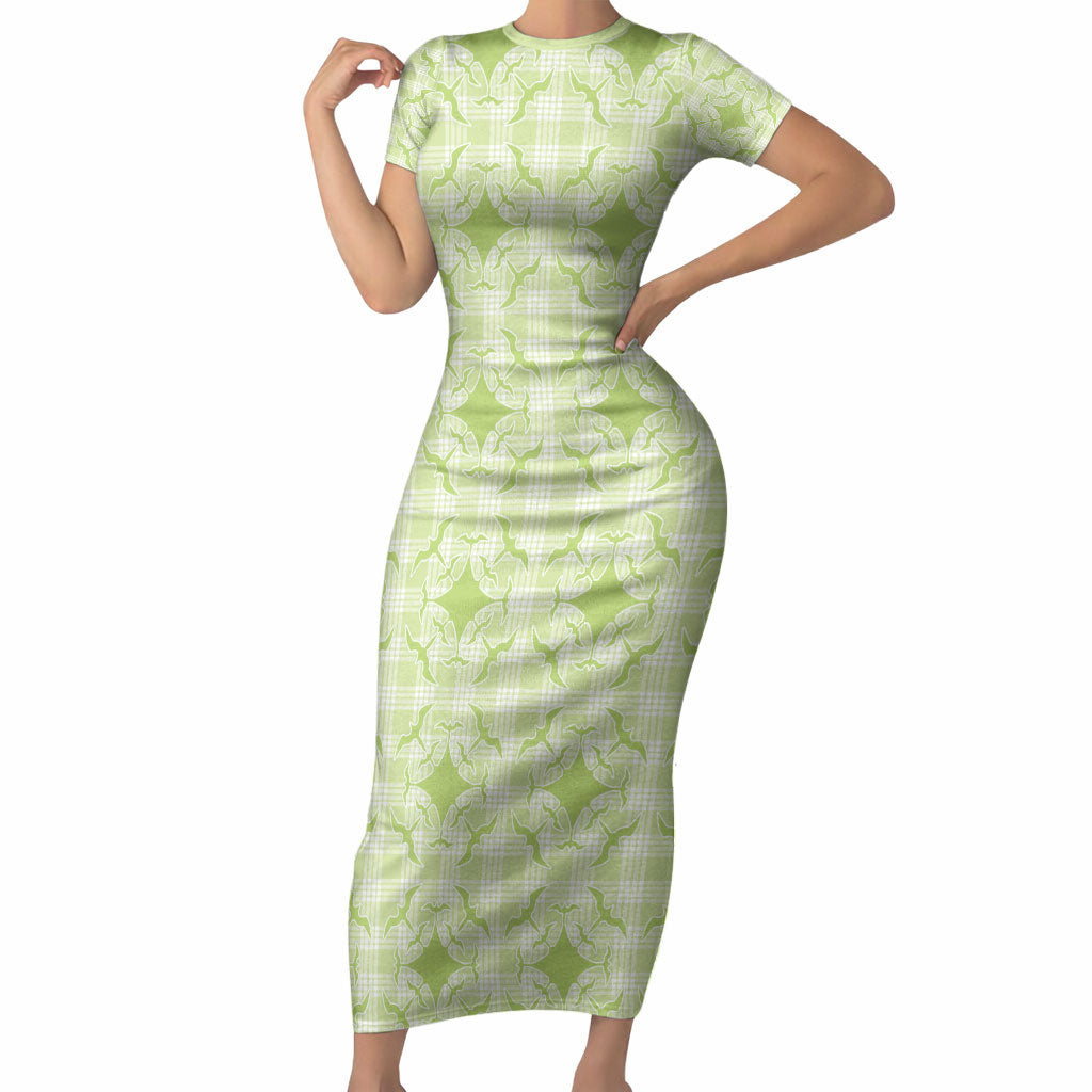 Omaomao Hawaii Iwa Bird Palaka Motifs Short Sleeve Bodycon Dress LT14 Long Dress Green - Polynesian Pride