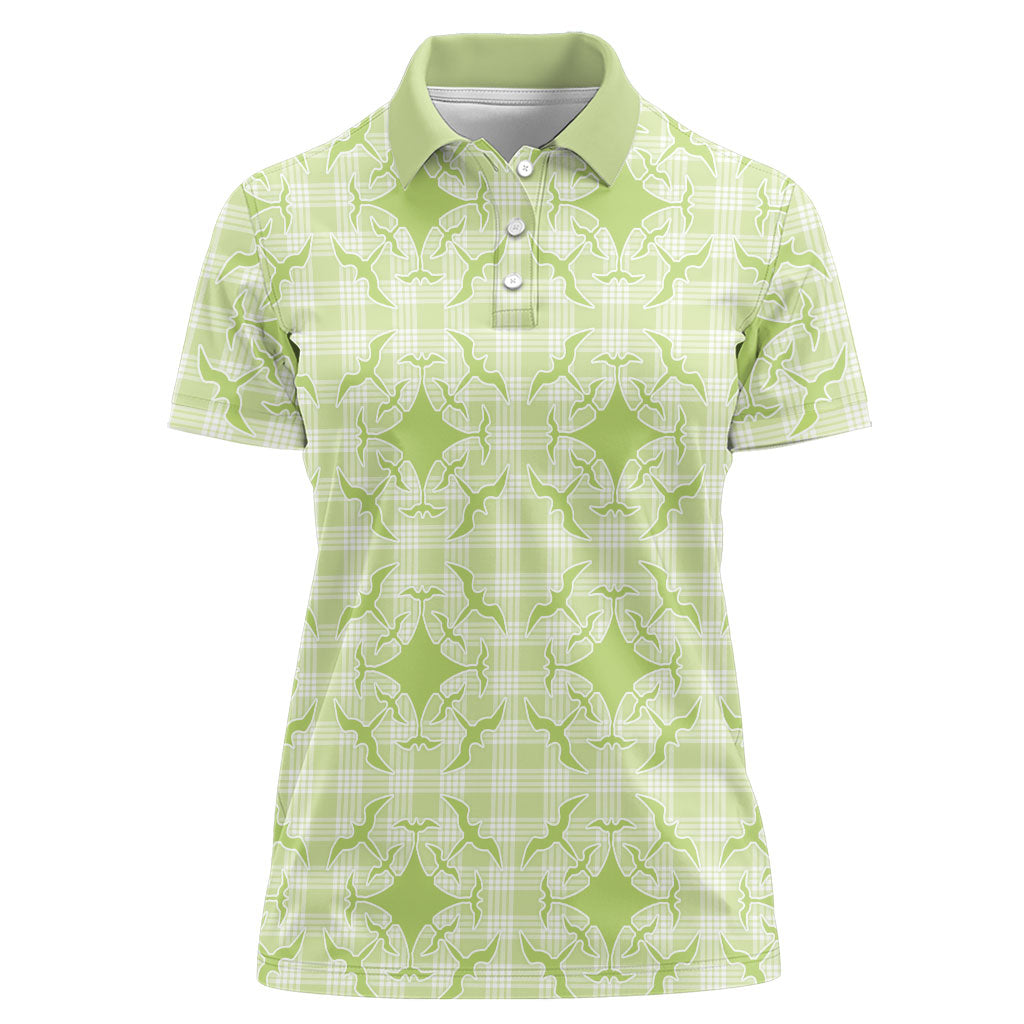 Omaomao Hawaii Iwa Bird Palaka Motifs Women Polo Shirt LT14 Female Green - Polynesian Pride