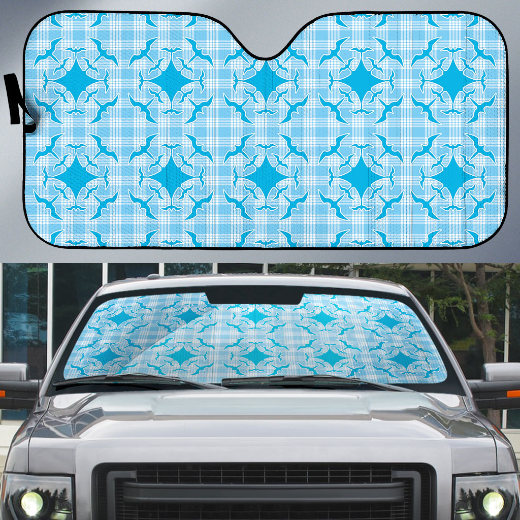 Polu Hawaii Iwa Bird Palaka Motifs Auto Sun Shade LT14 Blue - Polynesian Pride