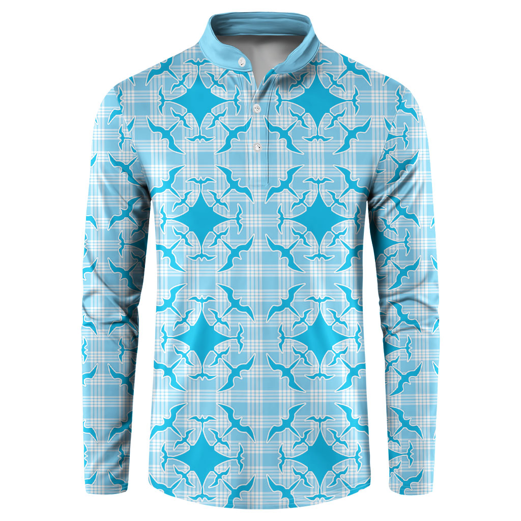 Polu Hawaii Iwa Bird Palaka Motifs Button Sweatshirt LT14 Blue - Polynesian Pride