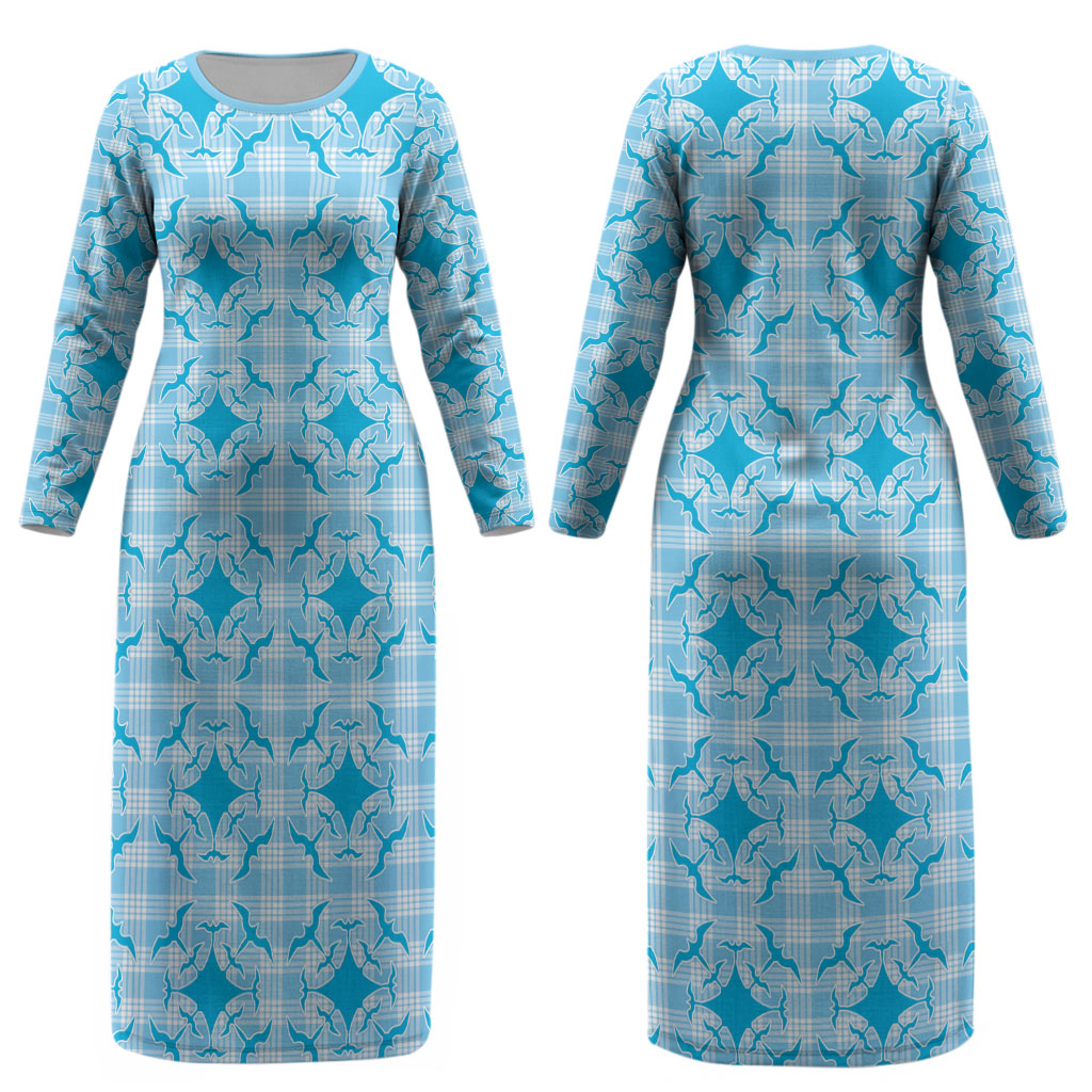 Polu Hawaii Iwa Bird Palaka Motifs Couples Matching Long Sleeve Bodycon Dress and Hawaiian Shirt LT14 - Polynesian Pride