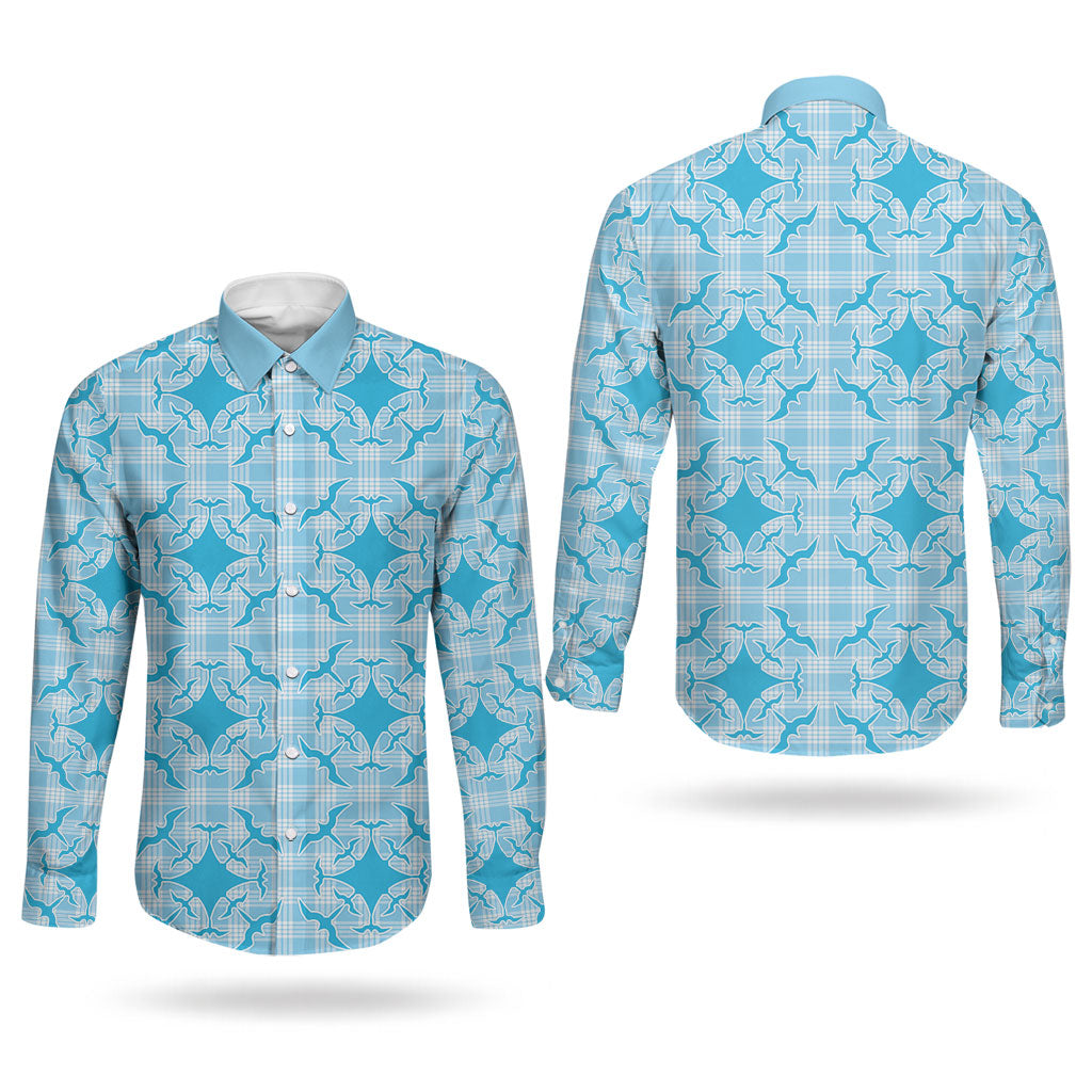 Polu Hawaii Iwa Bird Palaka Motifs Couples Matching Off Shoulder Maxi Dress and Long Sleeve Button Shirt LT14 - Polynesian Pride