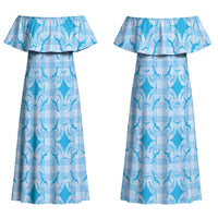 Polu Hawaii Iwa Bird Palaka Motifs Couples Matching Off Shoulder Maxi Dress and Long Sleeve Button Shirt LT14 - Polynesian Pride