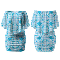 Polu Hawaii Iwa Bird Palaka Motifs Couples Matching Off Shoulder Short Dress and Long Sleeve Button Shirt LT14 - Polynesian Pride