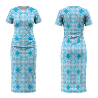 Polu Hawaii Iwa Bird Palaka Motifs Family Matching Short Sleeve Bodycon Dress and Hawaiian Shirt LT14 Mom's Dress Blue - Polynesian Pride