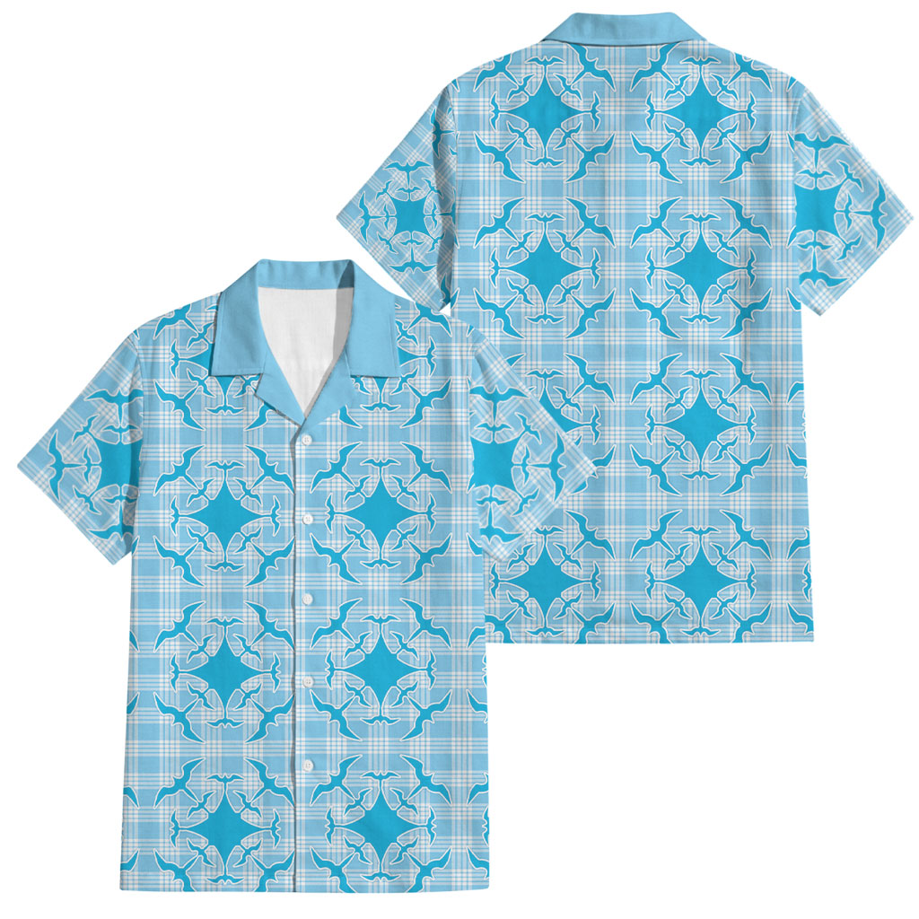 Polu Hawaii Iwa Bird Palaka Motifs Family Matching Short Sleeve Bodycon Dress and Hawaiian Shirt LT14 Dad's Shirt - Short Sleeve Blue - Polynesian Pride