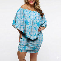 Polu Hawaii Iwa Bird Palaka Motifs Off Shoulder Short Dress LT14 Women Blue - Polynesian Pride
