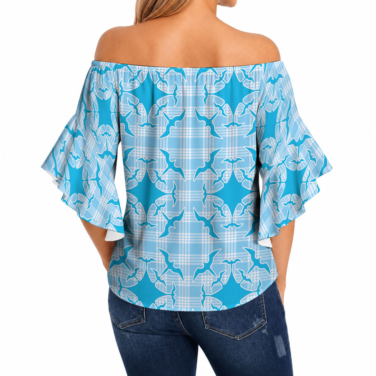 Polu Hawaii Iwa Bird Palaka Motifs Off Shoulder Wrap Waist Top LT14 - Polynesian Pride