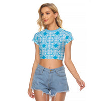 Polu Hawaii Iwa Bird Palaka Motifs Raglan Cropped T Shirt LT14 Female Blue - Polynesian Pride