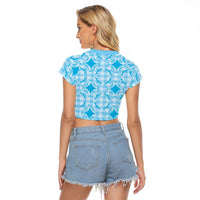 Polu Hawaii Iwa Bird Palaka Motifs Raglan Cropped T Shirt LT14 - Polynesian Pride